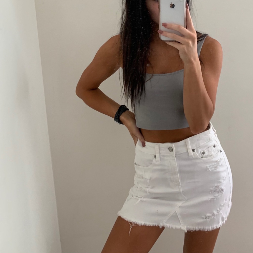 Denim white distressed skirt